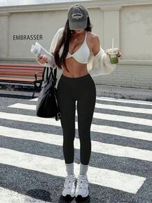 Easithlete 1 Quần legging dệt kim liền mạch cạp cao dành cho nữ, Quần tập yoga bó sát màu đen, thoải mái và co giãn - màu đen - Xem 5