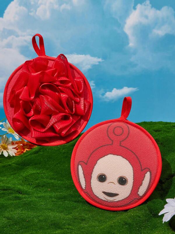 Teletubbies X SHEIN 1Pc Card Love Small PO Red Bath Towel, Available On Both Sides, One Side Foaming And One Side Rubbing, Strong Cleaning Power, Can Be Used By Adults And Adolescents