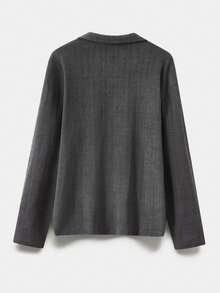 Manfinity Dauomo 男士休闲日常通勤简约纯色落肩宽松翻领长袖 T 恤，春/秋 - 深灰色 - 查看 2