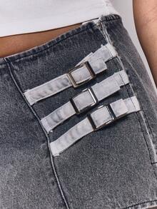 MUSERA 迷彩印花不对称半身裙搭配叠穿阔腿裤，秋冬日常外出休闲酷炫街头风，水洗效果，春夏百搭 - 淺灰色 - 查看 6