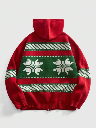 Street Life Men's Retro Fair Isle Jacquard Knit Cardigan With Hood