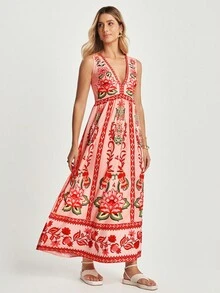 CAJUNI Sleeveless Dress With All-Over Print, Casual & Vacation Wear - Multicolor - View 8