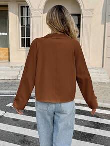 Serisse Women's Casual Lapel NeckRaglan Sleeve Double-Breasted Trench Coat, Autumn Winter Brown - Brown - View 2