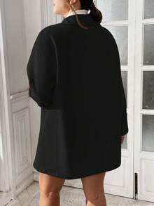 SHEIN Essnce Vêtements pour femmes grande taille Tenues d'automne et d'hiver pour femmes Nouvelle mode Décontracté Navette Élégant Décontracté Femmes Manteau d'hiver en laine de couleur abricot, Manteau d'hiver pour femmes, Vestes d'automne pour femmes, Manteau d'hiver pour femmes, Manteau Shacket, Manteau col châle, Manteau à poches - Noir - Voir 2