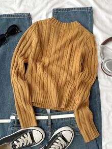 SHEIN 大码女童毛衣，饰有马匹刺绣，宽松舒适，休闲休闲版型，厚实柔软，保暖保暖，适合冬季穿着，居家、外出、度假、圣诞节、万圣节、新年派对等场合。 - 駝色 - 查看 2