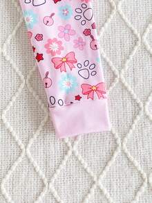 2 piezas Conjunto de ropa de dormir suave y cómoda para bebés niñas, para otoño/invierno, con camiseta y pantalones con diseños lindos de perro, flor, moño y arcoíris - Rosa - Ver 3