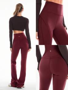 GLOWMODE 35" FeatherFit™-Warm HeatFlow Soft Warm Chill Stretchy High-Rise Waist Flare Leggings Low-Impact Yoga Pilates Studio Daily Casual  Spring Summer - 酒紅色 - 查看 8