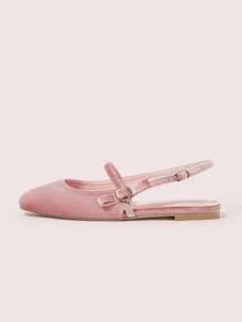 CUCCOO DOLLMOD 女士莲藕粉色丝绒搭扣时尚可爱舒适平底鞋 - 藕粉色 - 查看 6