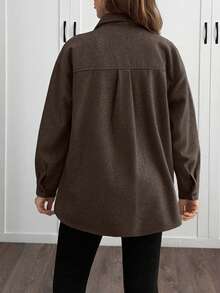 SHEIN Cottnline Solid Color , Rhinestone Details, Over Shirt Jacket - Brown - View 2