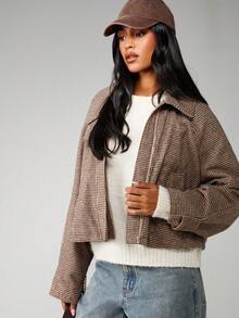 MISSGUIDED 千鸟格高领绗缝外套，适合寒冷天气的冬季外套 - 彩色 - 查看 5