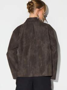 KIZN Sudette Field Jacket 超大号军用实用外套，配有前拉链开合和多个口袋 - 摩卡棕 - 查看 2