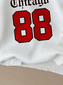 SHEIN EZwear 秋季/冬季/Y2k/街頭風/返校季/休閒街頭/適合嘻哈/女款休閒街頭印花運動衫/適合嘻哈/芝加哥 NO,23 圖案運動衫 - 彩色 - 查看 6