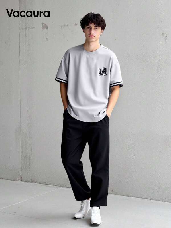 2 Piezas de Conjunto para Adolescentes Varones, Camiseta de Manga Corta Gris Combinada con Pantalón Largo Casual, Trajes Primavera/Verano