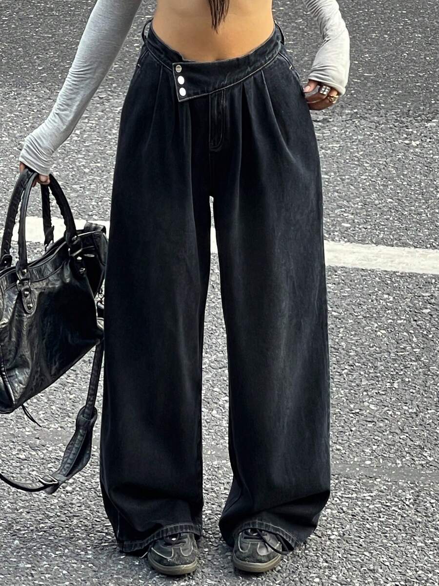 DAZY Quần jeans denim rách xếp ly ôm eo mùa thu cho nữ - Màu xanh lam - Xem 1