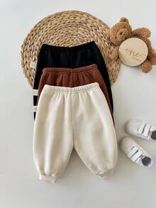 3 piezas Pantalones elásticos de cintura con estampado de dibujos animados para bebé recién nacido niño/niña