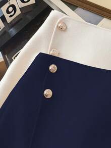 Franclia Women's High-End Button Design Culottes - Navy Blue - View 4