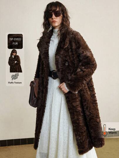 Ontre New Women Faux Fur Coat, Party, New Year Jacket, Women's Solid Color Long Sleeve Long Loose Casual Faux Fur Coat, Thanksgiving, Christmas, Christmas Eve, Minimalist Elegant, Urban Chic, Commuting Versatile