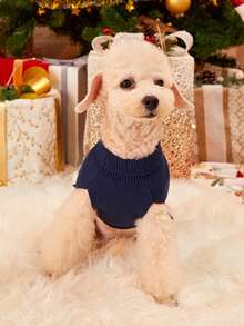 PETSIN 1pc Christmas Pet Cat Dog Universal Green Diamond Grid Elk Snowflake Cute Pattern Jacquard Knitted Elastic Comfortable Dog Christmas Sweater - Multicolor - View 5