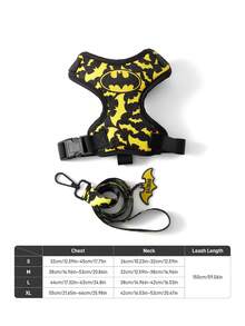 BATMAN X SHEIN 1 Set Of Cartoon Pattern Printed Pet Travel Harness And Leash Set, Multiple Size Options, Adjustable Harness Length, Suitable For Cats, Suitable For Dogs,  Cool, Bat