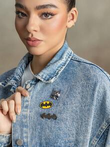 BATMAN X SHEIN 3pcs Fashionable Black Zinc Alloy Brooch Pins Set,Bag Charm Ornament,Suitable As Gift, Collection, Memorabilia