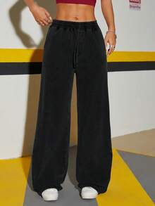 SHEIN ICON Quần Jeans Denim Nữ Lưng Thun Rộng Giặt Sạch - màu đen - Xem 6