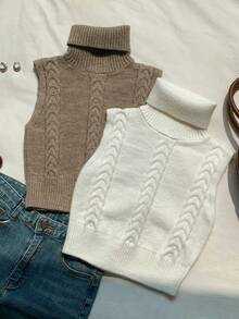 SHEIN EZwear Áo len chui đầu cỡ lớn cho nữ, Áo len ngắn, Áo len cổ rùa, Áo chui đầu nhiều màu, Áo len cổ tròn không tay, Quần áo mùa đông cho nữ - Nhiều màu - Xem 5