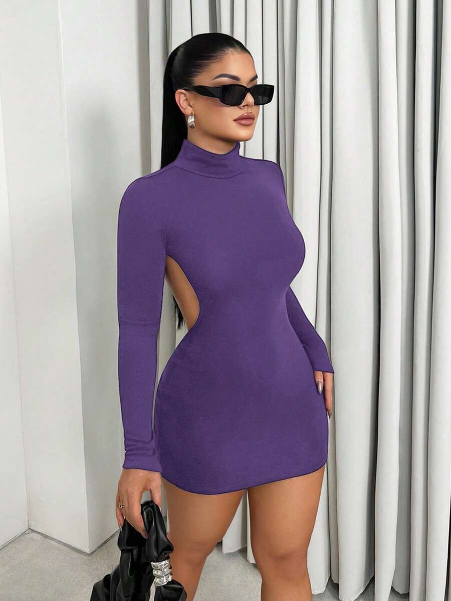 SHEIN Unity Autumn New Vintage Slim Sexy Backless Mini Dress Dress For Women - Purple - View 1