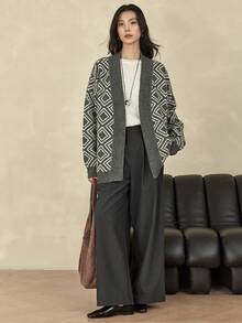 Dazy-Less Elegancki damski kardigan dzianinowy, swobodny szary sweter na jesień/zimę - Szary - Zobacz 3