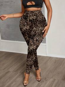 Slaydiva 大码女式休闲豹纹全宽图案紧身裤，适合春秋季节、街头风格、Y2K - 彩色 - 查看 5