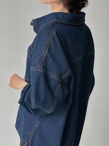 FRIFUL Women's Casual Button-Up Long Sleeve Denim Jacket - Blue - View 5