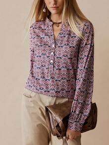 Florisole Women's Loose Fit Printed Long Sleeve Casual Shirt, Autumn/Winter - Multicolor - View 8