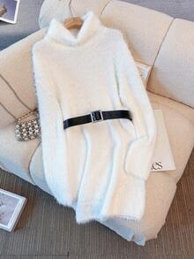 Franclia Women's Solid Color Turtleneck Long Sleeve Casual Knit Sweater Dress, Autumn/Winter