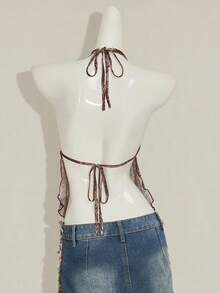 SHEIN ICON Áo hai dây mảnh họa tiết Paisley cổ điển dành cho nữ, viền bất đối xứng, mùa hè - Màu Khaki - Xem 2