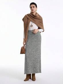 Aalyst Damski, nowy, jednolity kolor, elegancki, wysokiej jakości, luźny, dzianinowy komplet sweterkowo-spódnicowy, jesień/zima - Szary - Zobacz 2