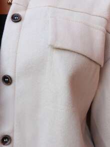 SILVIA DI SANTO Flap Pocket Drop Shoulder Button Front Overcoat - Apricot - View 3