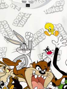 LOONEY TUNES X SHEIN 女式夏季卡通图案短款T恤 - 白色 - 查看 3