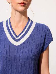 Easithlete Easithlete Women's Contrast Color Regular Fit Sleeveless V-Neck Sweater - Navy Blue - View 6