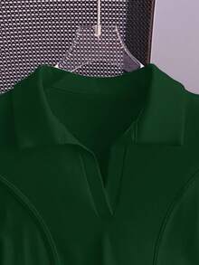 SHEIN 女式纯色 Polo 领短袖休闲百搭 T 恤 - 綠色 - 查看 3
