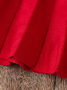 SHEIN Ensemble casual pour jeune fille avec pull à col rond à manches longues avec décor papillon et jupe plissée en tricot, automne/hiver - Blanc - Voir 6