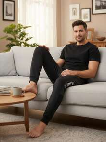 Men Loungewear Bottoms - Dark Grey - View 2