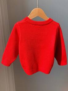 SHEIN 1pc Baby Boys/Girls Casual Loose Fit Crew Neck Long Sleeve Sweater, Suitable For Outings, School, Garden, Beach, Birthday, Baby Shower Party, Autumn/Winter - Red - View 2