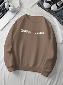 INAWLY 女士休闲咖啡色印花卫衣，可爱时尚字母图案，暖色系，街头风格，日常穿着，适合秋冬季、返校季 - 棕色 - 查看 7