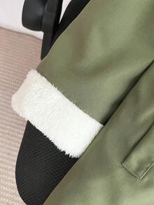 Young Girl' Winter Thermal Lined Hooded Sweatshirt With Cartoon Bear Embroidery, Waist Drawstring, Slim Fit - Army Green - View 5