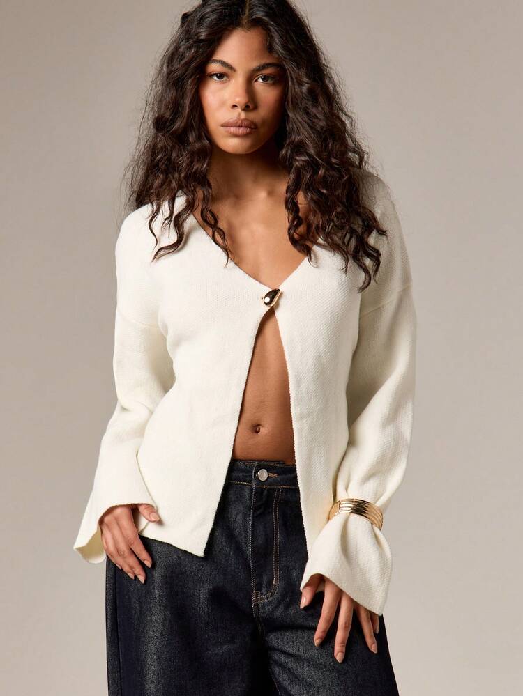 Button Front Knit Cardigan With Long Sleeves
