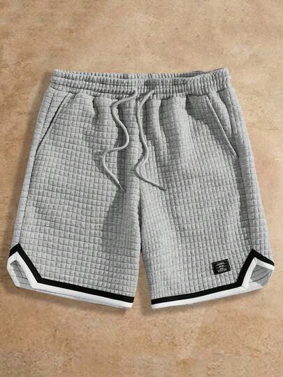 Manfinity NXTstreet Manfinity Sporsity 男式拼色编织腰带拼接抽绳腰部灰色短裤修身裤