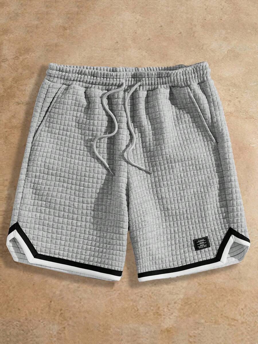 Manfinity NXTstreet Manfinity Sporsity 男式拼色编织腰带拼接抽绳腰部灰色短裤修身裤 - 灰色 - 查看 1