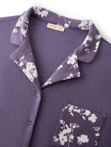 LUVLETTE Winter Basics Soft And Warm Women's Printed Long Sleeve Pajama Set Lounge Purple 2 Piece Set