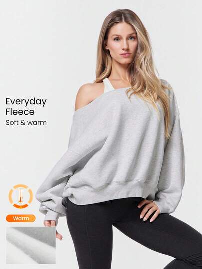 GLOWMODE Everyday Fleece Shine Bright Soft Warm Lightweight Oversized Off-The-Shoulder Pullover Sweatshirt Autumn Winter Outdoors Daily Casual Wear