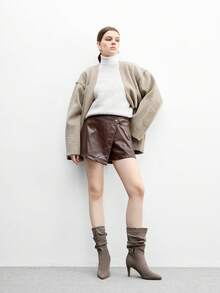 CUCCOO BIZCHIC بوت كاحل نسائية مريحة وعملية ذات كعب رفيع وأصبع مدبب من الجلد المدبوغ الخردلي، سهلة الارتداء والخلع، مناسبة للارتداء اليومي - رمادي - مشاهدة 10