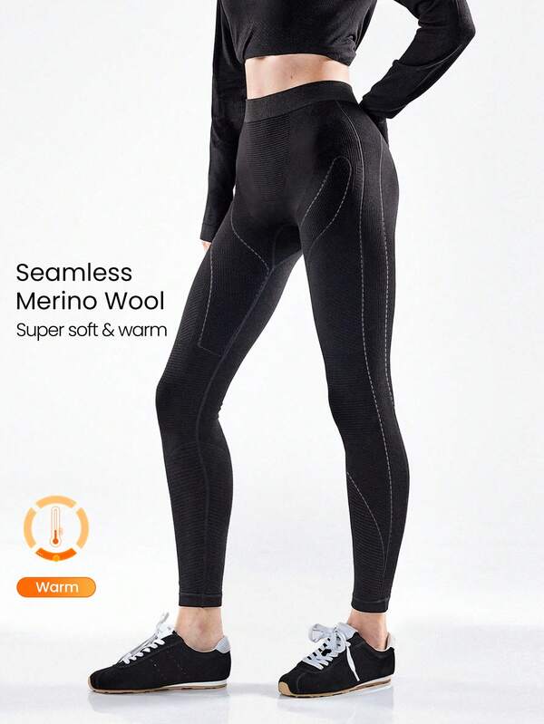 GLOWMODE Seamless Wool Chill Warm Stretchy Thermal Compression Tummy Control Ribbed Leggings Running Training Gym Studio Daily Active Fall Winter